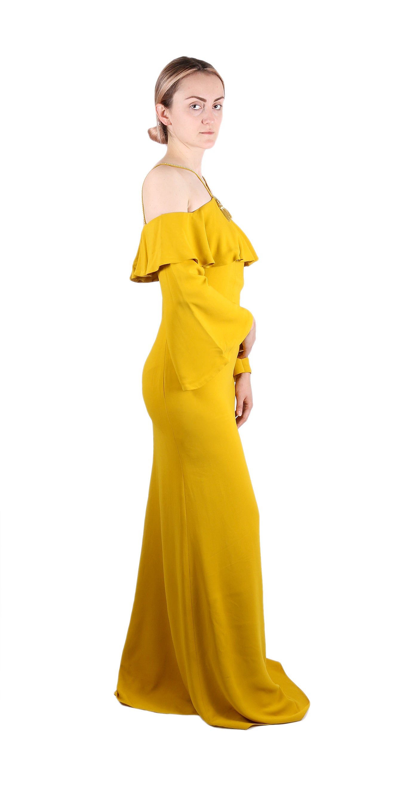 Roberto Cavalli, Off-The-Shoulder Crpe Dress, US 6, Gold, Women Roberto Cavalli, Off-The-Shoulder Crpe Dress, US 6, Gold, Women