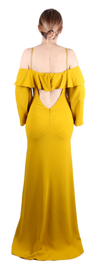 Roberto Cavalli Golden Yellow Off-Shoulder Maxi Dress with Open Back