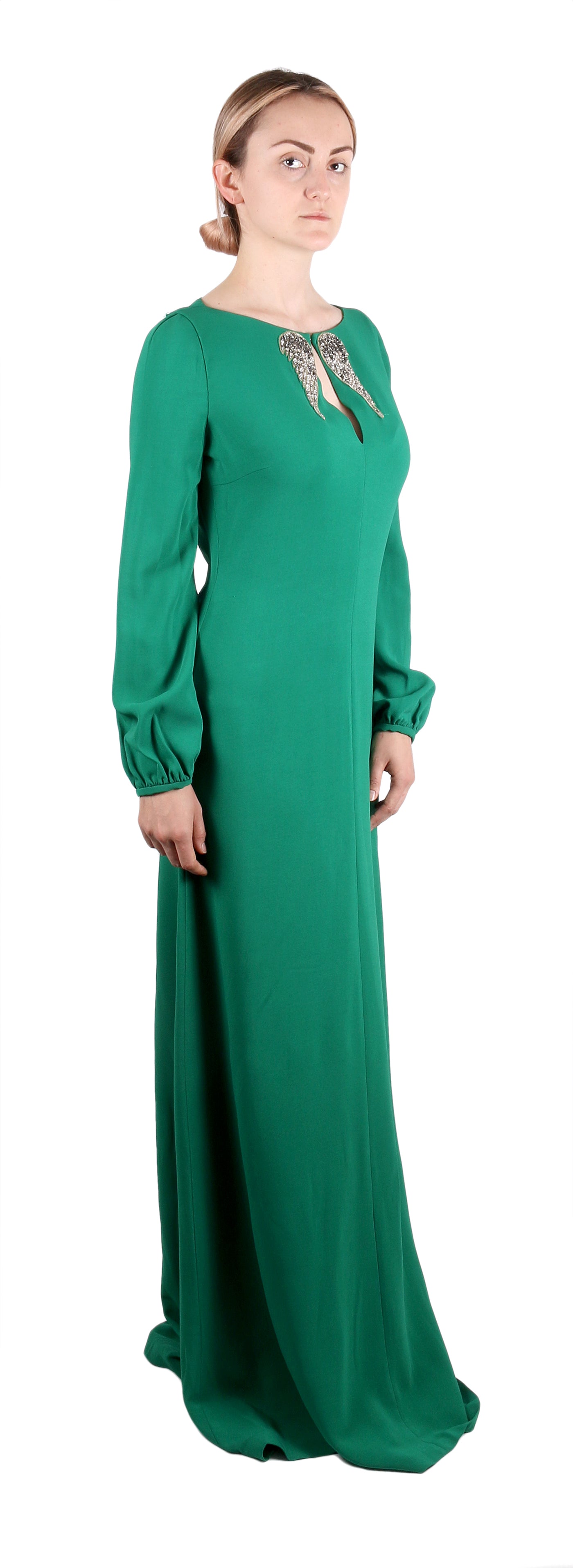 Roberto Cavalli Emerald Green Wing Detailed Keyhole Gown