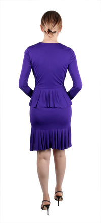 Roberto Cavalli Royal Purple Peplum Long Sleeve Cocktail Wrap Dress