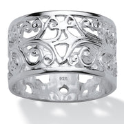 PalmBeach Jewelry Sterling Silver Vintage Style Filigree Ring (11mm) Sizes 5-10