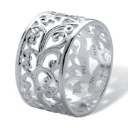 PalmBeach Jewelry Sterling Silver Vintage Style Filigree Ring (11mm) Sizes 5-10