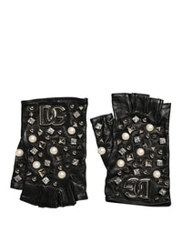 Dolce & Gabbana Black Pearl Embellished Wrist Length Women's Gloves