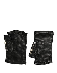 Dolce & Gabbana Black Pearl Embellished Wrist Length Women's Gloves