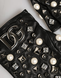 Dolce & Gabbana Black Pearl Embellished Wrist Length Women's Gloves
