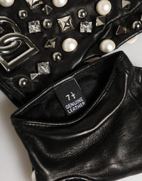 Dolce & Gabbana Black Pearl Embellished Wrist Length Women's Gloves