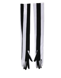 Dolce & Gabbana Black White Stripes Nylon Elbow Length Women Women's Gloves