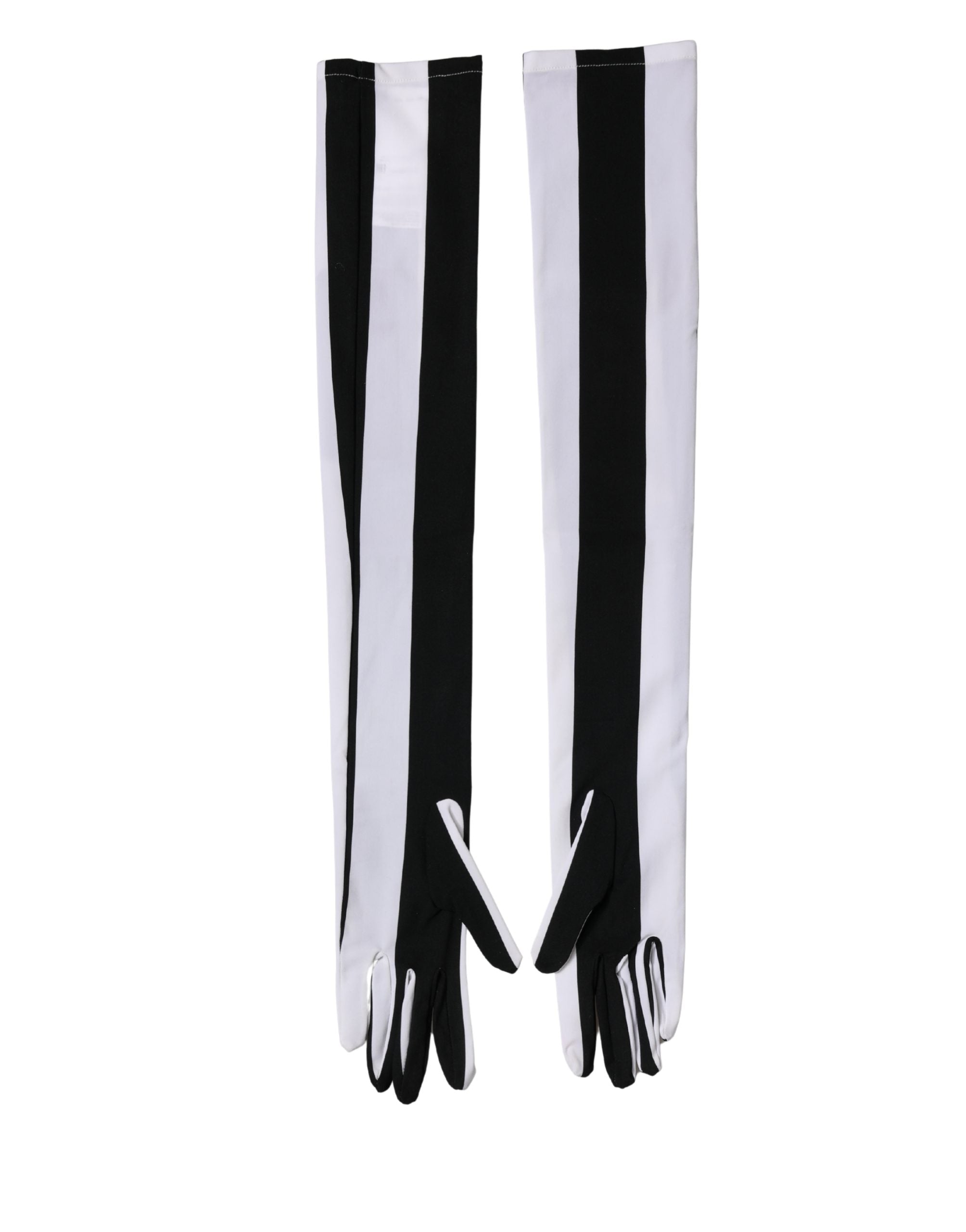 Dolce & Gabbana Black White Stripes Nylon Elbow Length Women Women's Gloves