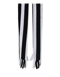 Dolce & Gabbana Black White Stripes Nylon Elbow Length Women Women's Gloves