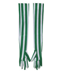 Dolce & Gabbana Green White Stripes Nylon Elbow Length Women Women's Gloves