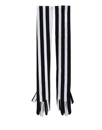 Dolce & Gabbana Black White Stripes Nylon Elbow Length Women Women's Gloves