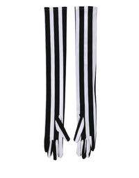 Dolce & Gabbana Black White Stripes Nylon Elbow Length Women Women's Gloves