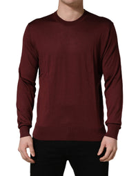 Dolce & Gabbana Maroon Silk Men Crew Neck Pullover Men's Sweater