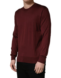 Dolce & Gabbana Maroon Silk Men Crew Neck Pullover Men's Sweater