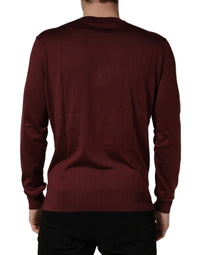 Dolce & Gabbana Maroon Silk Men Crew Neck Pullover Men's Sweater