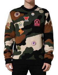 Dolce & Gabbana Multicolor Intarsia-Knit Camouflage Pullover Men's Sweater