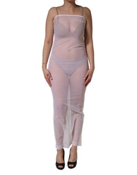 Dolce & Gabbana White Sheer Nylon Stretch Sheath Maxi Women's Dress