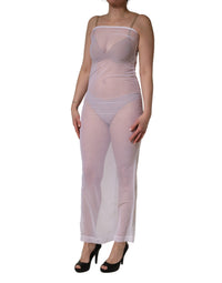 Dolce & Gabbana White Sheer Nylon Stretch Sheath Maxi Women's Dress