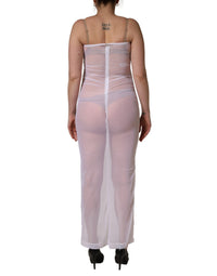 Dolce & Gabbana White Sheer Nylon Stretch Sheath Maxi Women's Dress