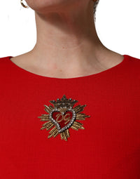 Dolce & Gabbana Red Heart Emmbellished Wool Mini Women's Dress