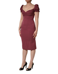 Dolce & Gabbana Maroon Silk Sweetheart Sheath Midi Women's Dress