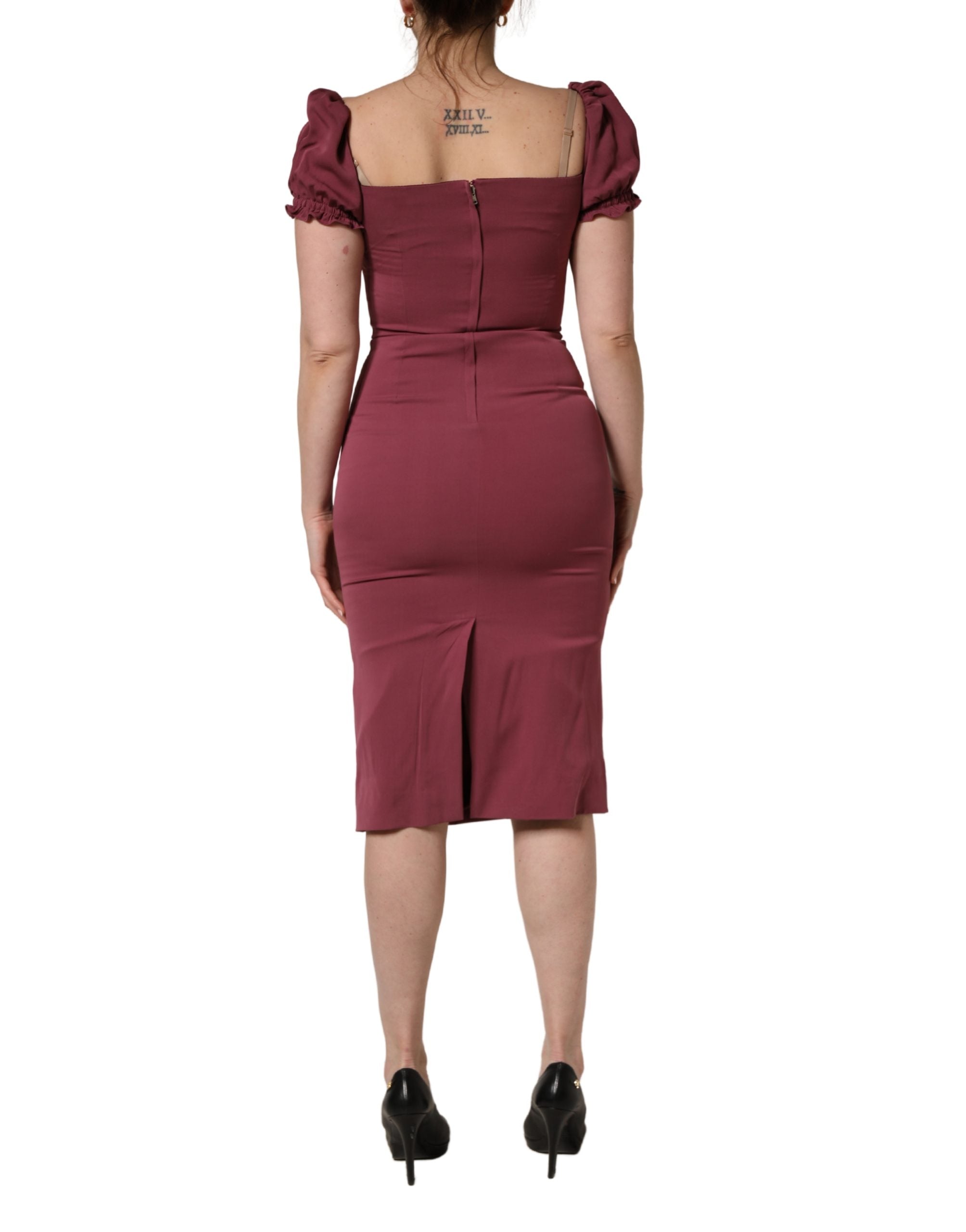 Dolce & Gabbana Maroon Silk Sweetheart Sheath Midi Women's Dress