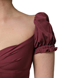 Dolce & Gabbana Maroon Silk Sweetheart Sheath Midi Women's Dress