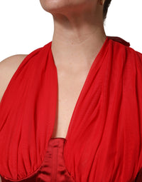 Dolce & Gabbana Red Halter Corset Sleeveless Sheath Women's Dress