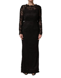 Dolce & Gabbana Black Floral Lace Sheath Long Maxi Women's Dress