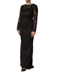 Dolce & Gabbana Black Floral Lace Sheath Long Maxi Women's Dress