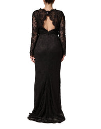 Dolce & Gabbana Black Floral Lace Sheath Long Maxi Women's Dress