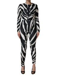Dolce & Gabbana Dolce & Gabbana Black White Polyester Zebra Pattern Women's Jumpsuit