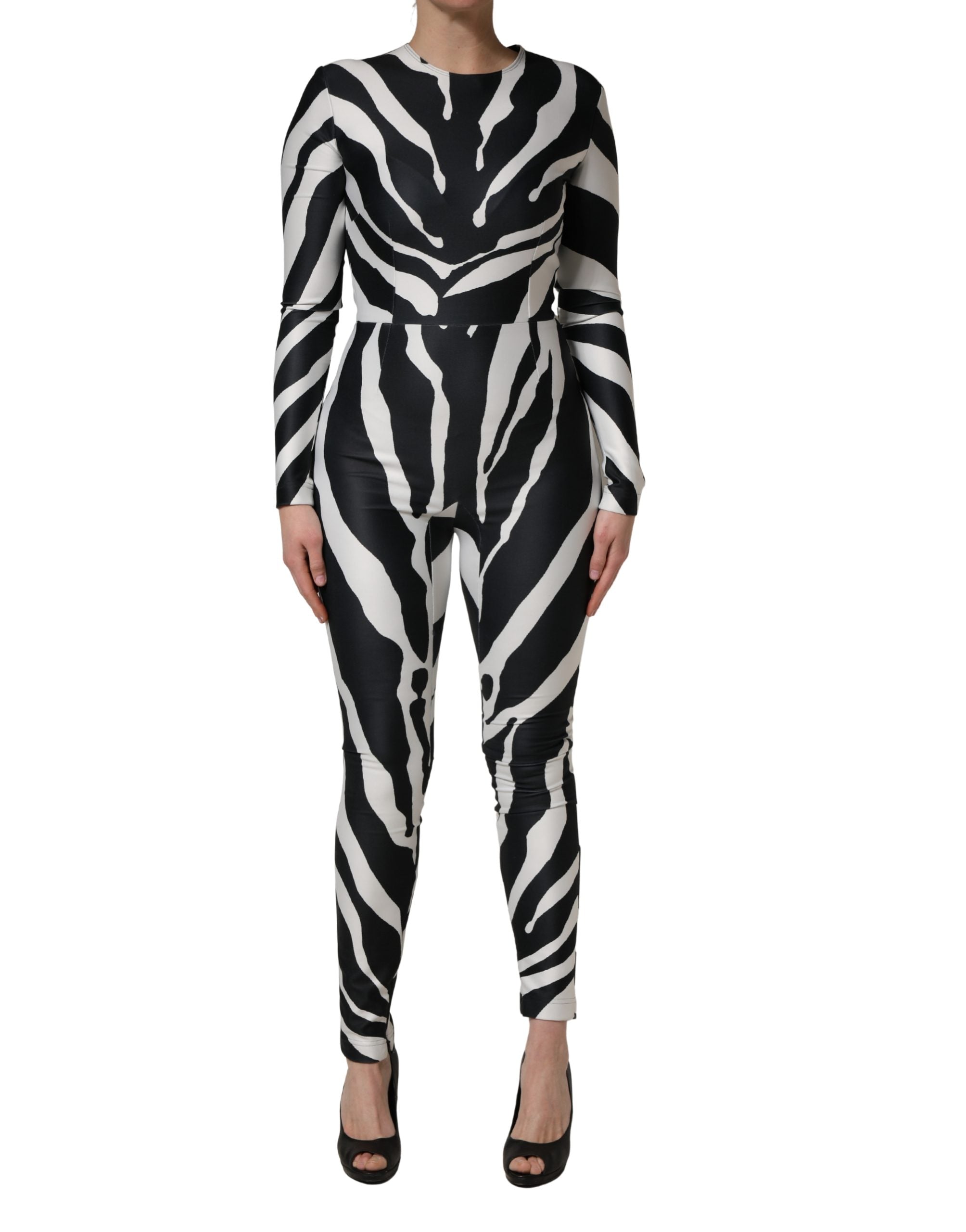 Dolce & Gabbana Dolce & Gabbana Black White Polyester Zebra Pattern Women's Jumpsuit