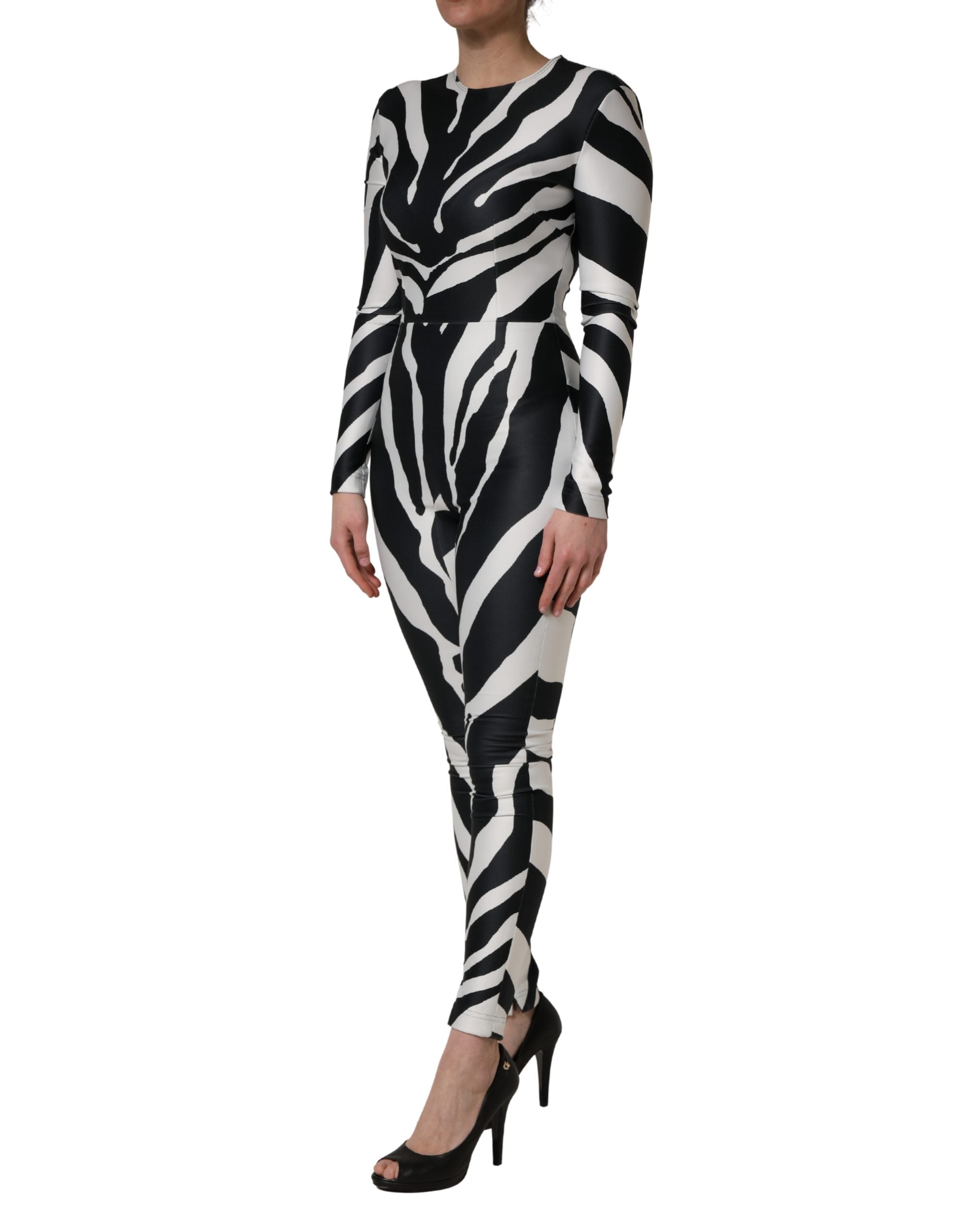 Dolce & Gabbana Dolce & Gabbana Black White Polyester Zebra Pattern Women's Jumpsuit