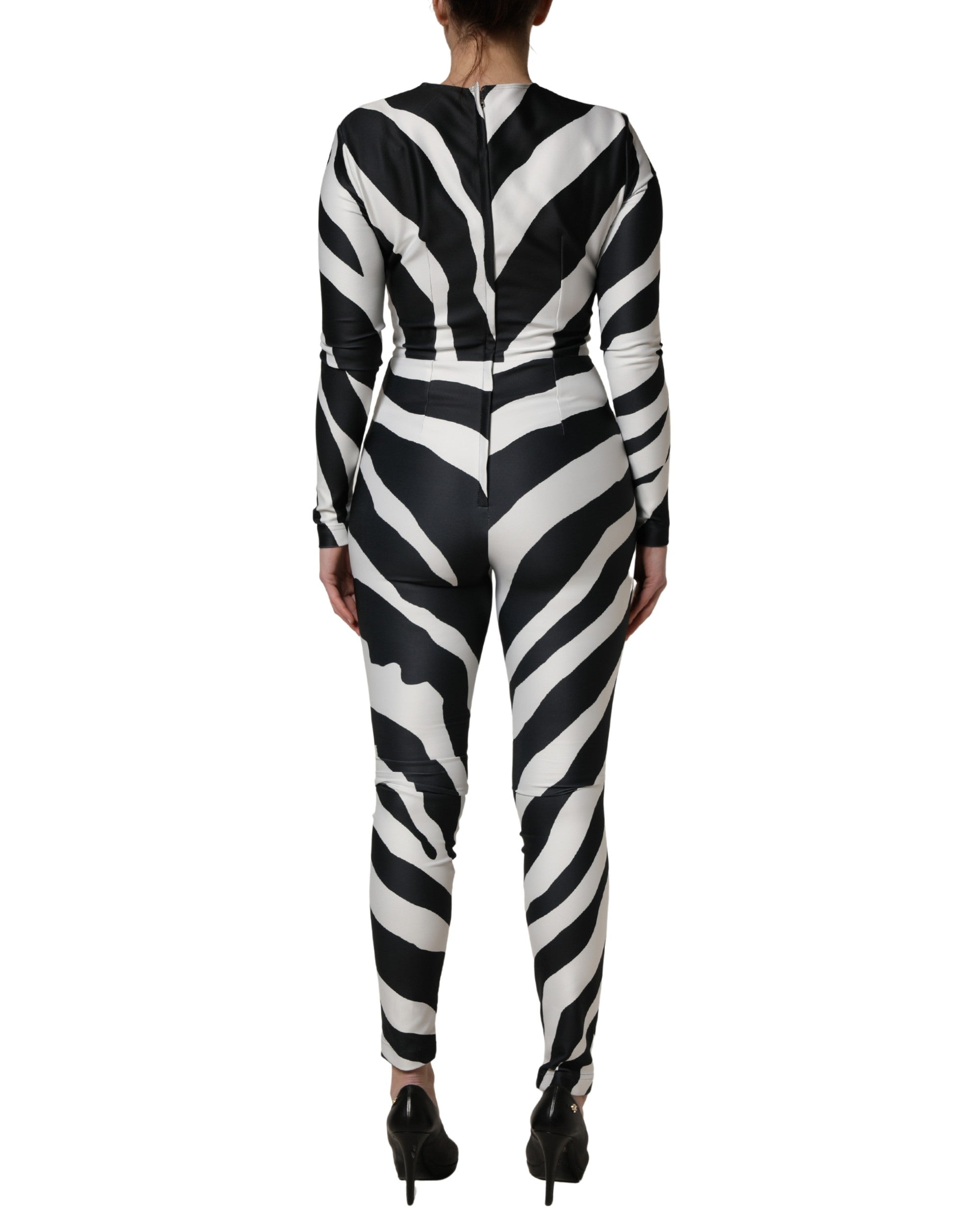 Dolce & Gabbana Dolce & Gabbana Black White Polyester Zebra Pattern Women's Jumpsuit