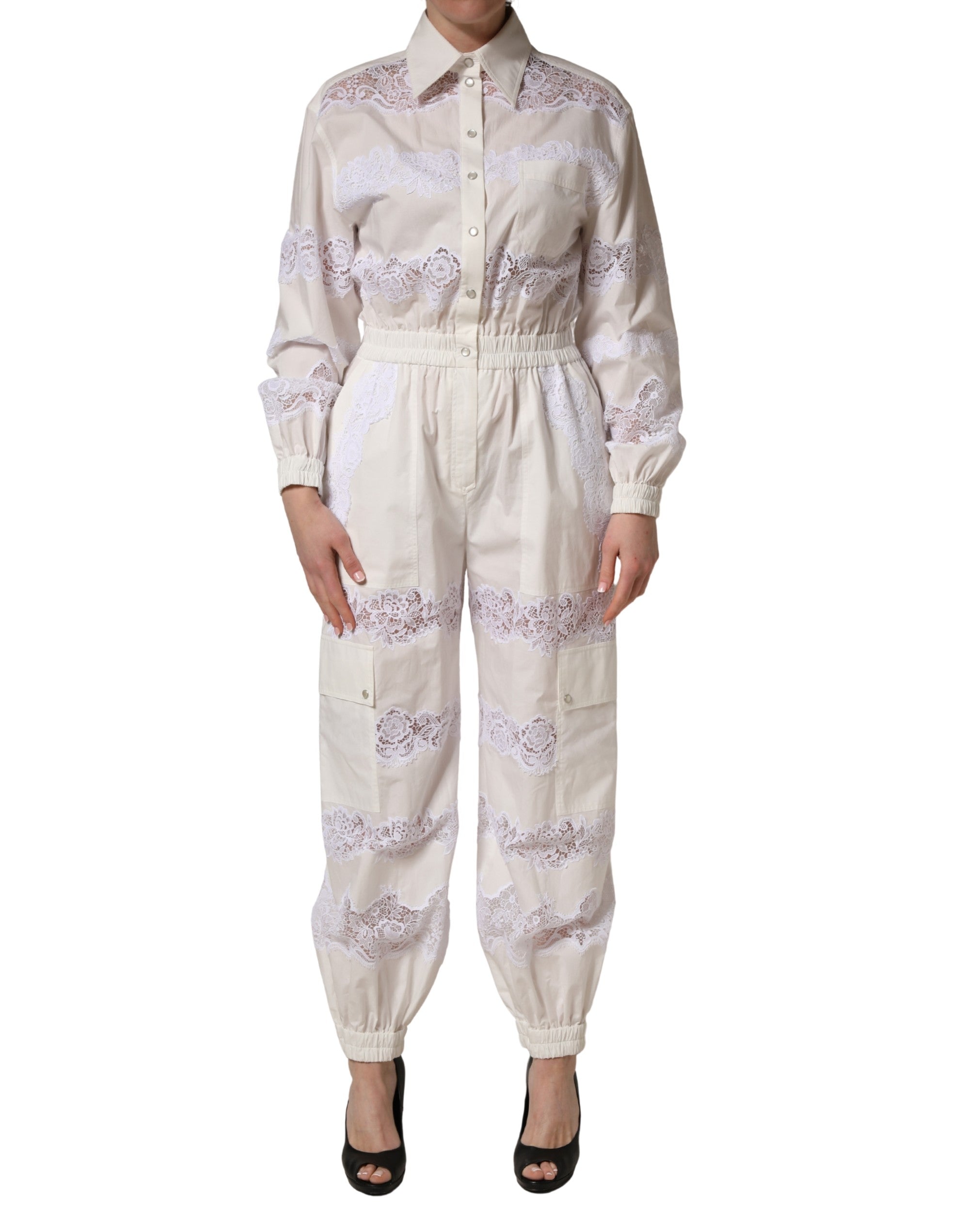 Dolce & Gabbana Dolce & Gabbana White Cotton Lace Trim Long Sleeves Women's Jumpsuit