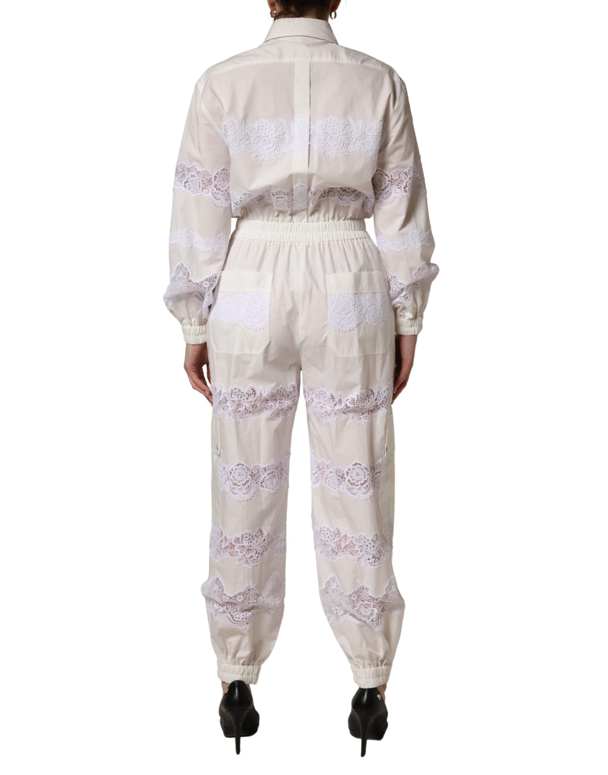 Dolce & Gabbana Dolce & Gabbana White Cotton Lace Trim Long Sleeves Women's Jumpsuit
