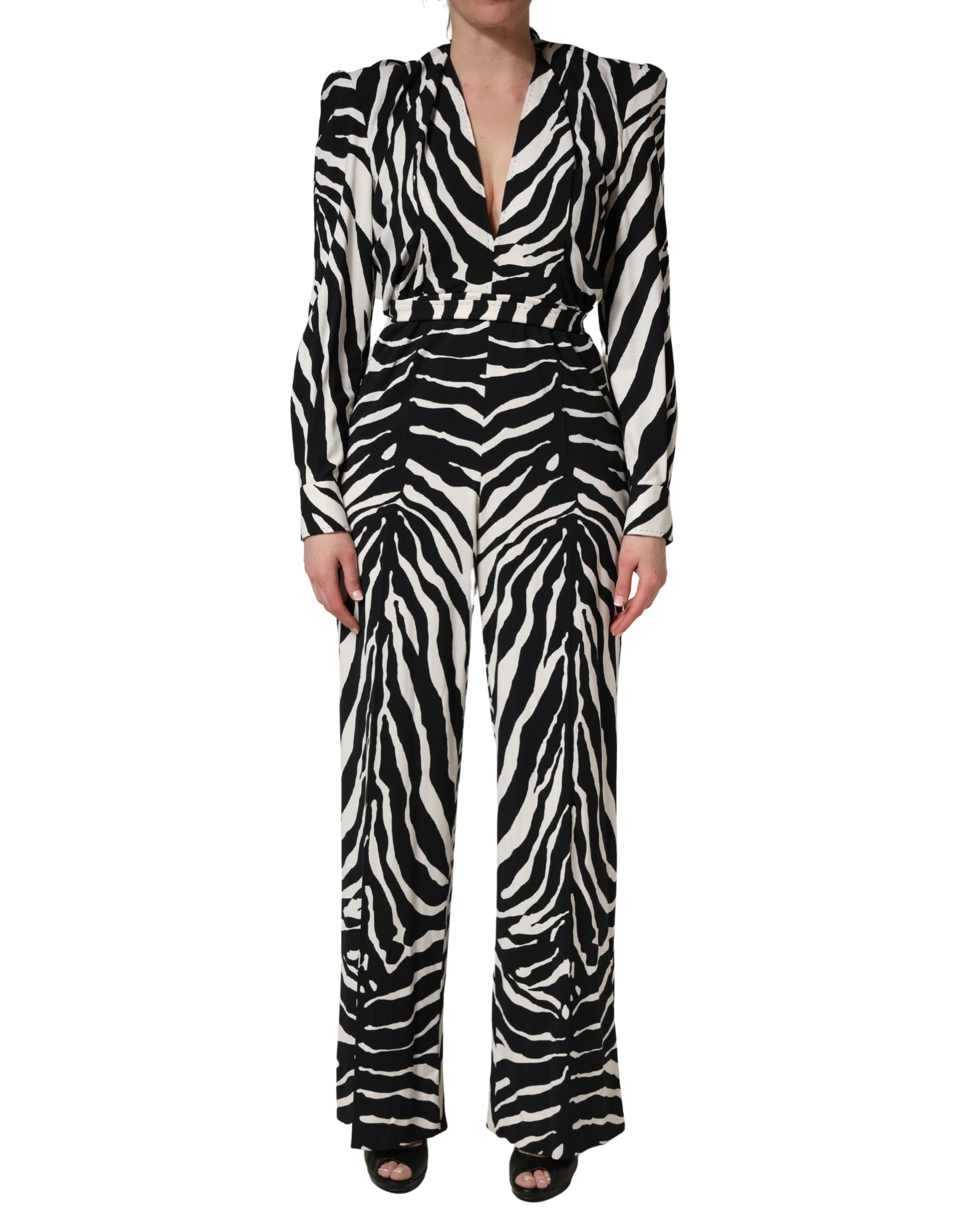 Dolce & Gabbana Dolce & Gabbana Black White Viscose Zebra Pattern Women's Jumpsuit
