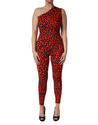 Dolce & Gabbana Dolce & Gabbana Black Red Nylon Leopard Pattern Women's Jumpsuit