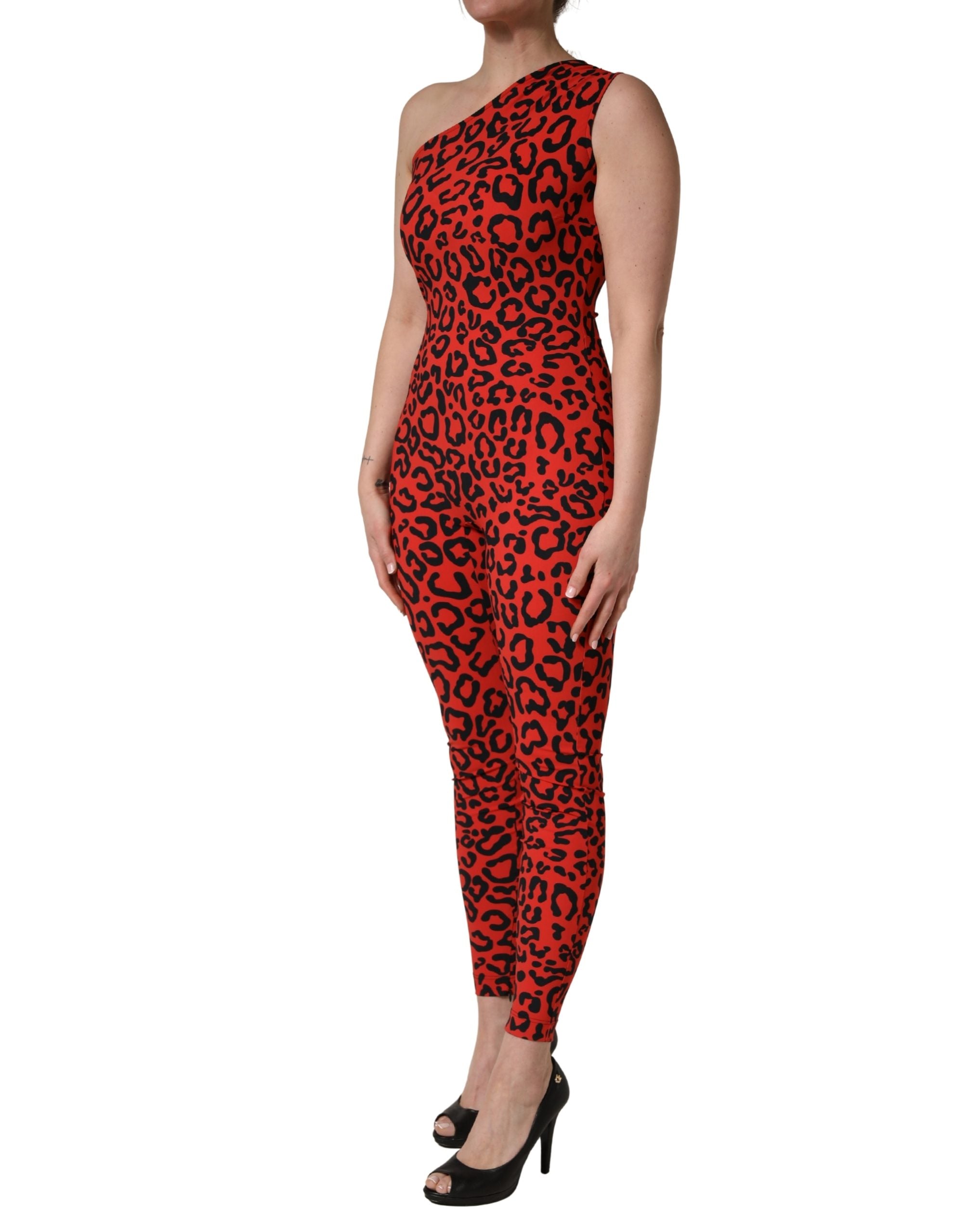 Dolce & Gabbana Dolce & Gabbana Black Red Nylon Leopard Pattern Women's Jumpsuit