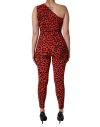 Dolce & Gabbana Dolce & Gabbana Black Red Nylon Leopard Pattern Women's Jumpsuit