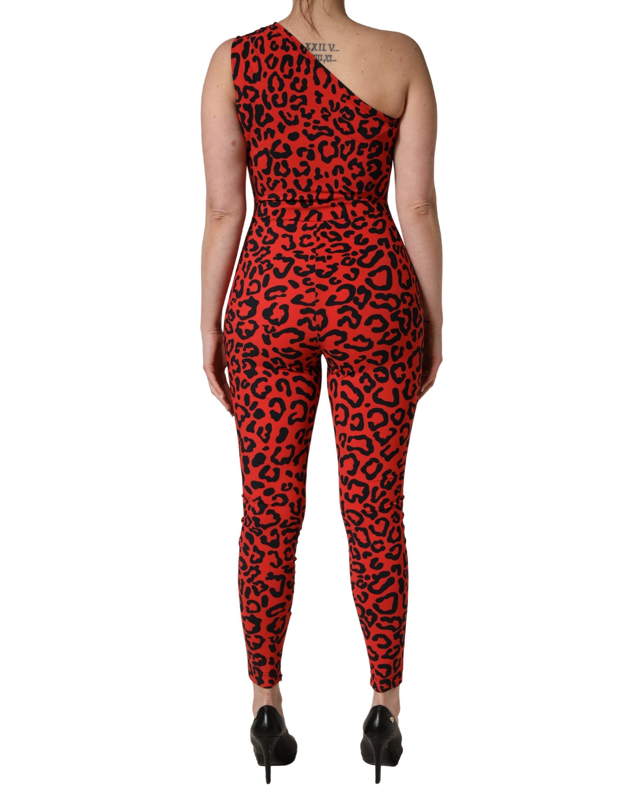 Dolce & Gabbana Dolce & Gabbana Black Red Nylon Leopard Pattern Women's Jumpsuit