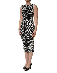 Dolce & Gabbana Black White Zebra Cady Calf Length Women's Dress