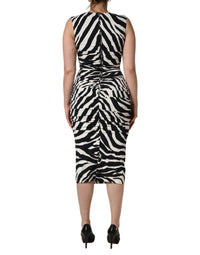 Dolce & Gabbana Black White Zebra Cady Calf Length Women's Dress