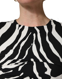 Dolce & Gabbana Black White Zebra Cady Calf Length Women's Dress