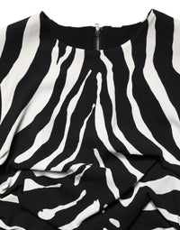 Dolce & Gabbana Black White Zebra Cady Calf Length Women's Dress