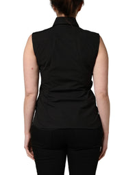 Dolce & Gabbana Black Cotton Sleeveless Collared Blouse Women's Top