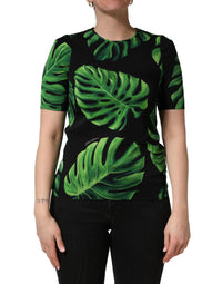 Dolce & Gabbana Black Philodendron Print Silk Blouse Women's Top