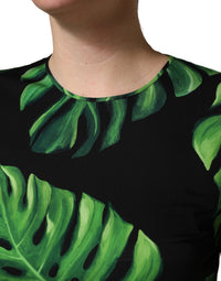 Dolce & Gabbana Black Philodendron Print Silk Blouse Women's Top