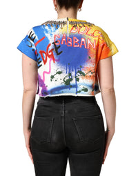 Dolce & Gabbana Multicolor Graffiti Crystals Crop Jersey Women's Top